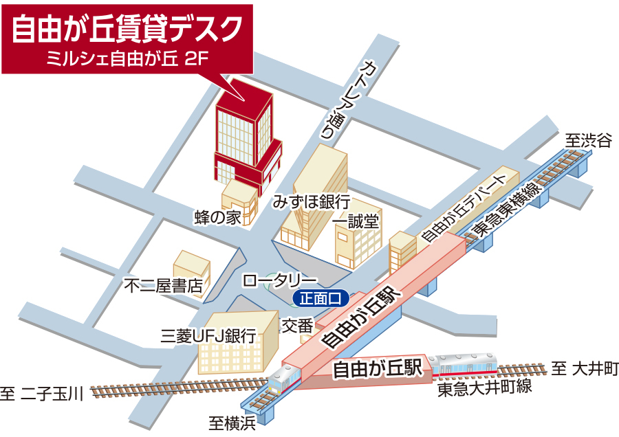 三井のリハウス 自由が丘賃貸デスクの店舗地図 三井のリハウス 自由が丘賃貸デスクの店舗地図