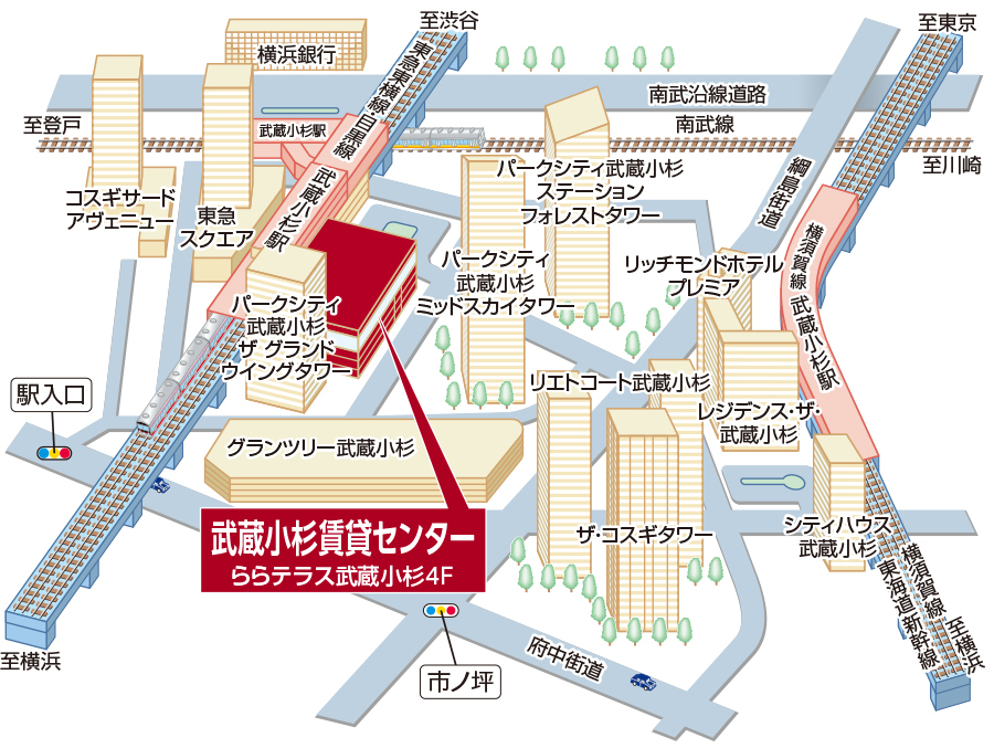 三井のリハウス 武蔵小杉賃貸センターの店舗地図 三井のリハウス 武蔵小杉賃貸センターの店舗地図