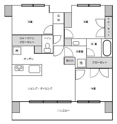 横長リビング＋居室のワイドスパン