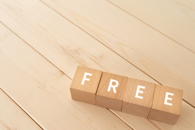 木の床にFREEの積み木