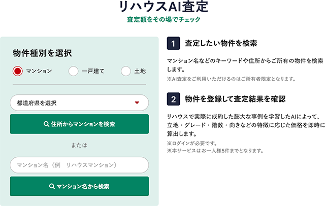 リハウスAI査定における検索欄