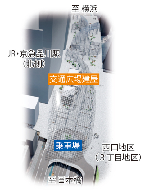 国土交通省 国道15号品川駅西口駅前広場施設配置イメージ(デッキ階)