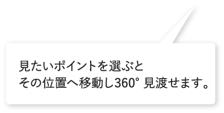 見たいポイントを選ぶとその位置へ移動し360°見渡せます。 見たいポイントを選ぶとその位置へ移動し360°見渡せます。