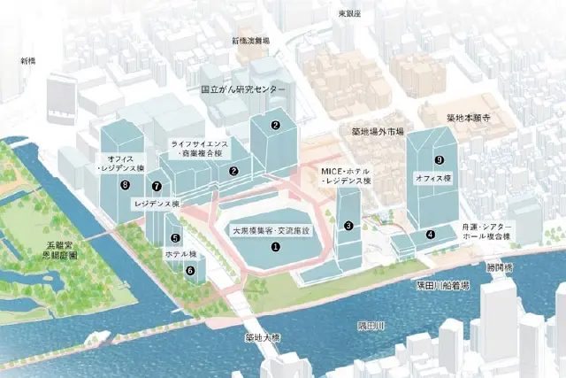 築地地区まちづくり事業の配棟イメージ図